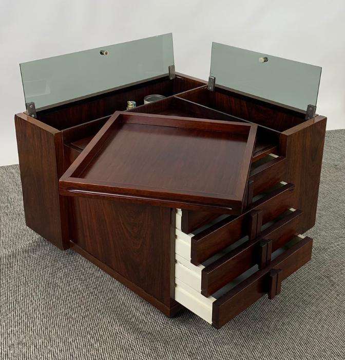 COCKTAIL TABLE - TAVOLINO BAR ANNI 80 - CON VASSOIO, CASSETTI E SCOMPARTI A POZZETTO