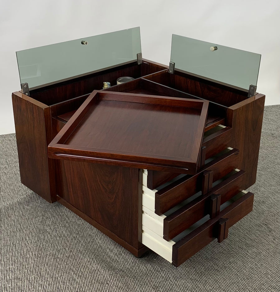 COCKTAIL TABLE - TAVOLINO BAR ANNI 80 - CON VASSOIO, CASSETTI E SCOMPARTI A POZZETTO