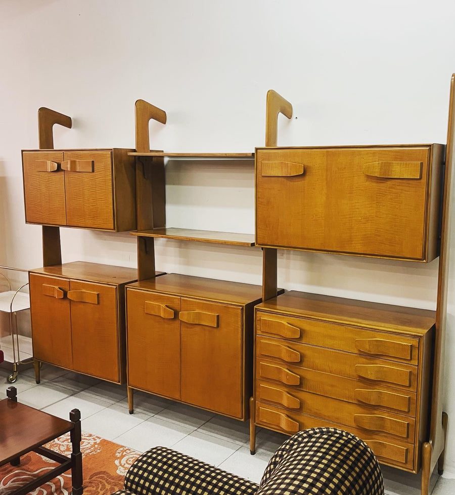 Mobile contenitore da parete, con libreria e bar. produzione italiana Midcentury
