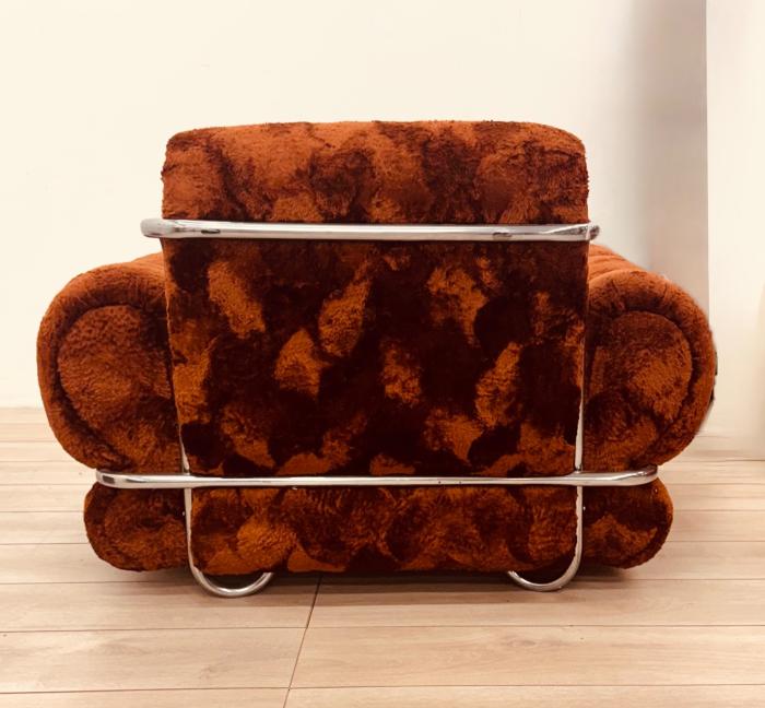 Poltrona Anni 70 - Morbida ciniglia con tubolare in acciaio — fotografia 4