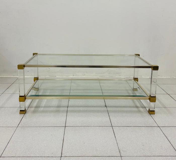 TAVOLINO PIERRE VANDEL - PLEXIGLASS VETRO E METALLO ANNI 1970 PARIGI