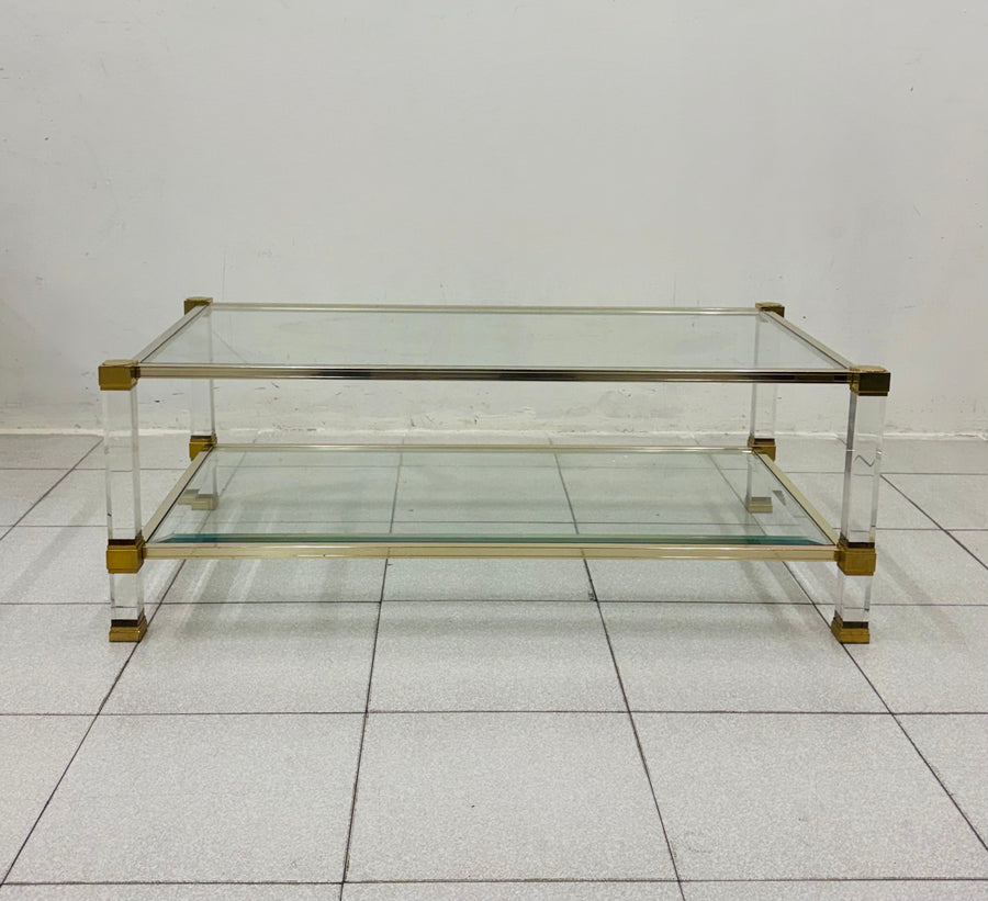 TAVOLINO PIERRE VANDEL - PLEXIGLASS VETRO E METALLO ANNI 1970 PARIGI