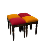 Set di 4 sgabelli in legno e tessuto (metà 1800)