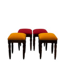 Set di 4 sgabelli in legno e tessuto (metà 1800)